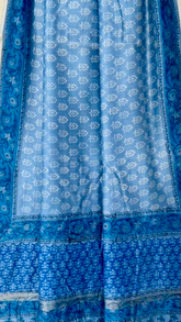 Baby Blue Floral Handblocked Pure Maheshwari Cotton Sarees