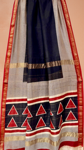 Black and White Geometric Handblocked Pure Maheshwari Cotton Sarees