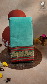 Green & Red Elephant Peacock Handloom Narayanpet Cotton Saree