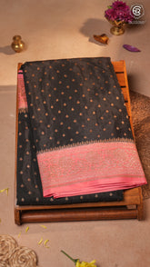 Black & Peach Pure Crepe Chiffon Banarasi Silk Saree