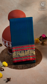Blue & Red Elephant Peacock Handloom Narayanpet Cotton Saree