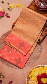 Beige and Pink Diamond Patterned Banarasi Silk Saree