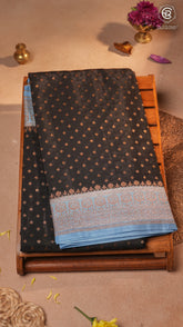Black & Sky Blue Pure Crepe Chiffon Banarasi Silk Saree
