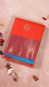 Rusty Orange & Sky Blue Kanchipuram Silk Saree