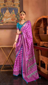 Purple Leheriya Patola Contemporary Banarasi Crepe Silk Saree ERA04MGT