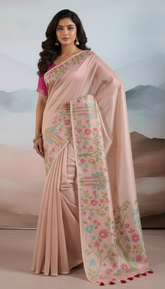 Pink Floral Pure Zari Tissue Silk Saree