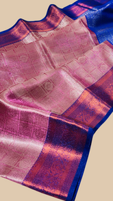 Light Pink and Royal Blue Tissue Silk Saree
