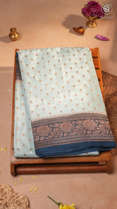 Sky Blue & Deep Teal Pure Crepe Chiffon Banarasi Silk Saree