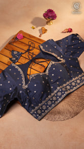 Royal Blue Embroidered Silk Blouse