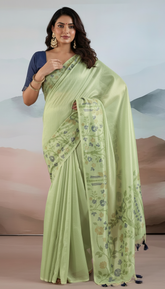 Green Floral Pure Zari Tissue Silk Saree