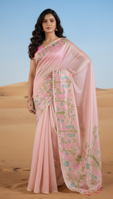 Baby Pink Floral Pure Zari Tissue Silk Saree