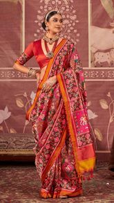 Red & Pink Elephant Patola Crepe Banarasi
