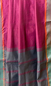 Lollipop Violet and Grey Plain Saree with Different Color Pallu with Tassel Silk Cotton Saree