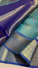 Peacock Blue and Royal Blue Tissue Silk Saree