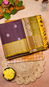 Burgundy and Lemon Green Handloom Pure Kanchipuram Silk Saree (Silk Mark Certified)