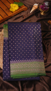 Royal Blue & Green Pure Crepe Chiffon Banarasi Silk Saree