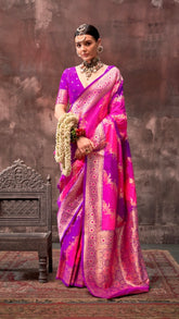 Pink & Magenta Rangkat Zari Weaved Banarasi Silk Saree