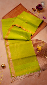 Pista Green Diamond Butta Zari Handloom Pure Maheshwari Silk Saree