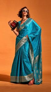 Blue Spade & Clover Zari Weaved Banarasi Silk Saree