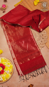 Maroon Gold Zari Line Handloom Pure Maheshwari Silk Saree