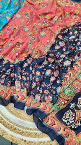 Sky and Navy Blue Mirror Designer Georgette Silk Saree