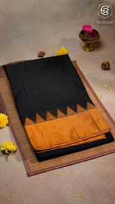Black & Orange Handloom Narayanpet Silk Cotton Saree
