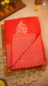 Red Floral Handblocked Pure Mul Cotton Saree