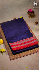 Navy Blue & Red Handloom Narayanpet Silk Cotton Saree