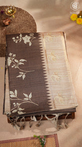 Brown & Beige Floral Kantha Matka Tussar Silk Saree
