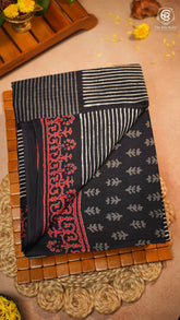 Black Contemporary Handblocked Pure Mul Cotton Saree