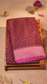 Brown & Pink Pure Crepe Chiffon Banarasi Silk Saree
