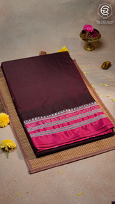 Maroon Pink & Silver Handloom Narayanpet Silk Cotton Saree