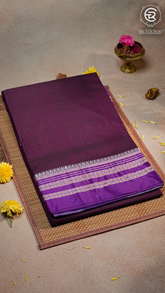 Brown Violet & Silver Handloom Narayanpet Silk Cotton Saree