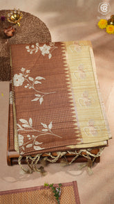Brown & Beige Floral Kantha Matka Tussar Silk Saree