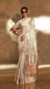 Pearl White Jamdani Kora Tissue Silk Saree