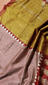 White Red & Yellow Geometric Handblocked Pure Maheshwari Cotton Sarees