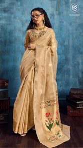 Golden Zari Floral Tissue Silk Saree