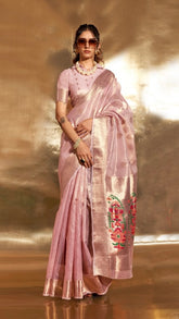 Pink Jamdani Kora Tissue Silk Saree