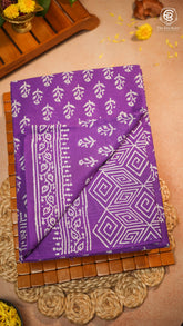 Vibrant Violet Floral Handblocked Pure Mul Cotton Saree
