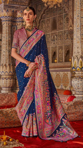 Blue Butta Contemporary Banarasi Crepe Silk Saree