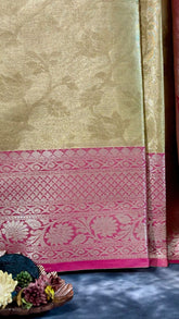 Gold and Pink Self Floral Kanchipuram Tissue Silk Saree