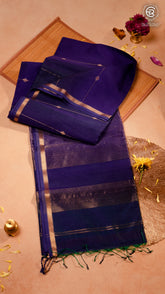 Royal Blue Diamond Butta Zari Handloom Pure Maheshwari Silk Saree
