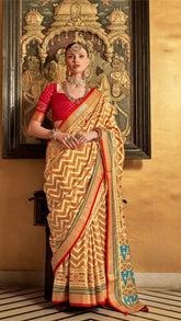 Yellow Leheriya Patola Contemporary Banarasi Crepe Silk Saree ERA04YLW