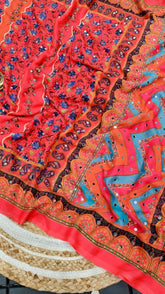 Pink and Sea Blue Mirror Designer Georgette Silk Saree