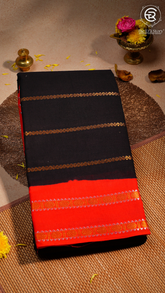 Black & Red Handloom Sungadi Pure Cotton Saree