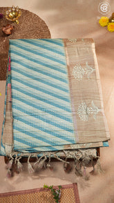 Beige Blue & Brown Diagonal Kantha Matka Tussar Silk Saree