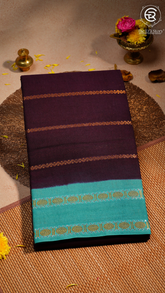 Maroon & Turquoise Green Handloom Sungadi Pure Cotton Saree