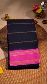 Navy Blue & Pink Handloom Sungadi Pure Cotton Saree