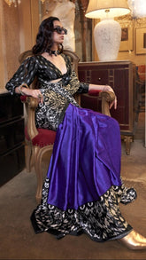Black and Purple Contemporary Patola Satin Crepe Silk Saree