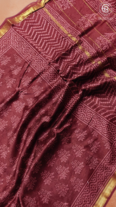 Maroon Floral Handblocked Pure Maheshwari Cotton Sarees